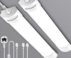 Lights 2 Pack, Waterproof Plug in Strip Lights with Switch, IP65 Plug in Ceiling Light for Garage, Shed, Under Counter, Wardrobe, 6500K Daylight, 2FT, 60cm, 18W