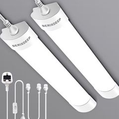 Lights 2 Pack, Waterproof Plug in Strip Lights with Switch, IP65 Plug in Ceiling Light for Garage, Shed, Under Counter, Wardrobe, 6500K Daylight, 2FT, 60cm, 18W