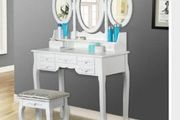 Elegant White Dressing Table 3 Oval Mirror with 7 Drawers