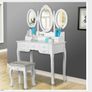 Elegant White Dressing Table 3 Oval Mirror with 7 Drawers Image 6