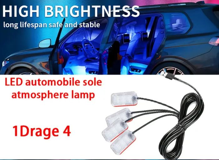 4pcs RGB LED Atmosphere Lamp Set for Car - High Brightness, Long Lifespan, USB-Powered
