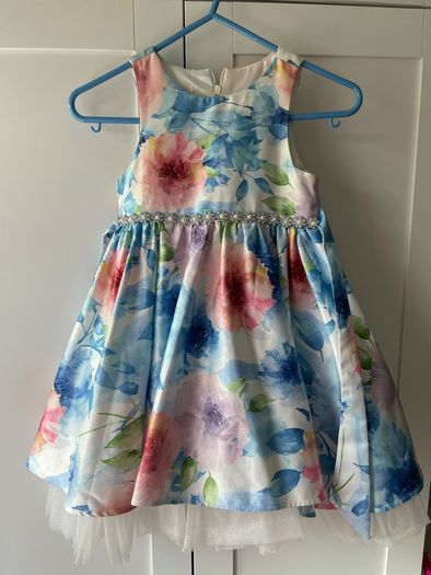 Floral tulle dress with pearl and diamond belt detail