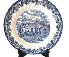 vintage blue and white  country life 10 inch plate