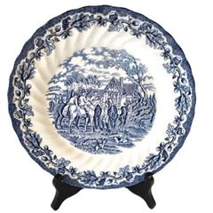 vintage blue and white  country life 10 inch plate