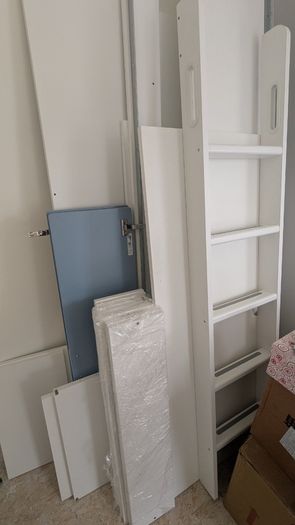 Loft bed, white blue/with desk with 4 drawers