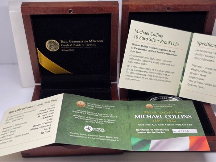 Ireland 2012 Silver and Gold Proof Coin Set Michael Collins 1890-1922 Commemorative Coins in Original Holder with COA