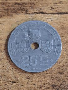 Belgium 1945, 25 Centimes Coin - free standard postage