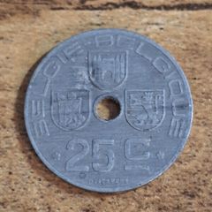 Belgium 1945, 25 Centimes Coin - free standard postage
