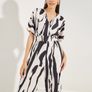 Monochrome animal print V-neck jumpsuit featuring batwing sleeves and a wide-leg cut pant leg size UK 12 Image 3