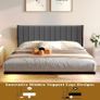 Double Bed Frame with Upholstered Headboard, 4ft6 Floating Upholstered Bed Frame Doule Bed with Charging Station and LED Light, Metal Slats Support, Gray Double Bed Image 3