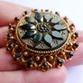 Antique Beautiful Florenza Goldtone Gilt Jet Art Brooch Pin Image 7