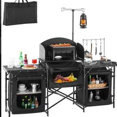 Camping Kitchen Table, Folding Outdoor Cooking Table with Storage Carrying Bag,
