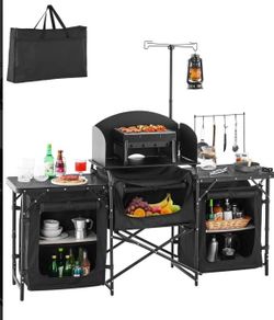 Camping Kitchen Table, Folding Outdoor Cooking Table with Storage Carrying Bag,