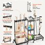 Heavy-Duty Metal Broom Holder & Cleaning Organizer with Wheels, Mop Hanger and Storage Rack, Black Steel Utility Cart Image 3