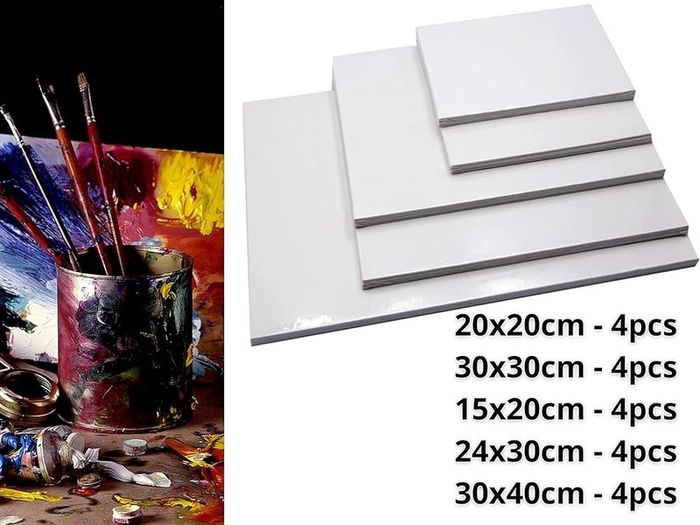 20pcs Canvas Panels (15x20-4pk, 24x30-4pk, 30x40-4pk, 20x20-4pk, 30x30-4pk) 3mm Blank Artist Canvas Board