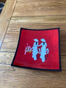 Lacquered style Japanese dish Japanese women plate hand painted