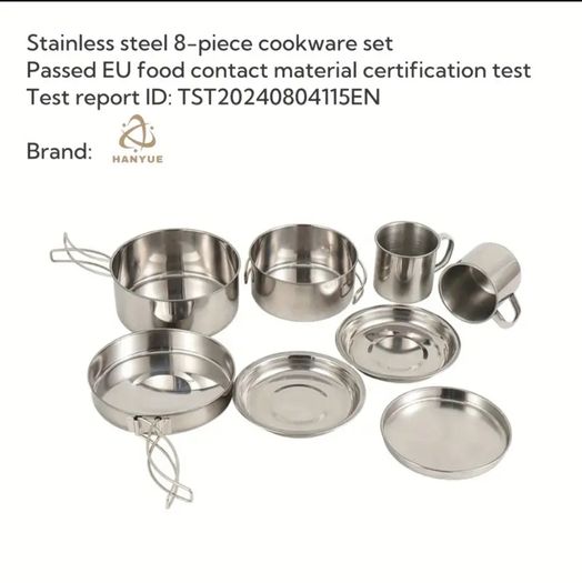 8 pieces camping cookware set. Compact and lightweight