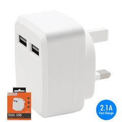 2.1A AMP Fast Dual Twin 2 Port USB Charger UK Mains Wall Plug Adapter Dual USB