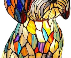 Stained Dog Lamp, Vintage Dog Lamp for Dog Lovers, Stained Resin Table Lamps, Cute LED Animal Bedside Tabletop Night Light, Colorful Stained Glass Lamp for Home Decor, Gift for Women