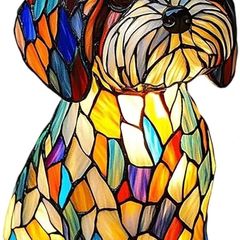 Stained Dog Lamp, Vintage Dog Lamp for Dog Lovers, Stained Resin Table Lamps, Cute LED Animal Bedside Tabletop Night Light, Colorful Stained Glass Lamp for Home Decor, Gift for Women