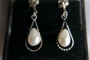 Vintage Sterling Silver 925 Pearl  Drop Earrings