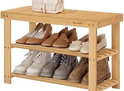 3-Tier Bamboo Shoe Bench, Shoe Rack Storage Organizer, 70 x 28 x 45 cm, ideal for Hallway, Bathroom, Living Room