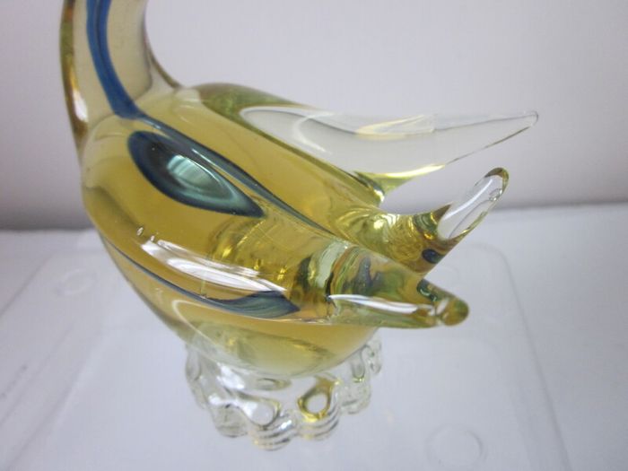 Murano / Venetian Blue & Amber  Sommerso Glass Swan / Duck Figurine