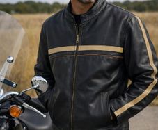 Classic Men's Leather Route 66 Cafe Racer Biker Jacket