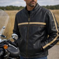 Classic Men's Leather Route 66 Cafe Racer Biker Jacket