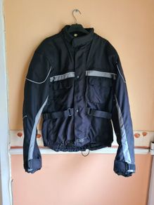 Mens motorbike waterproof Cordura jacket coat with shoulder and elbow pads armour Size medium black heavy biker motorcycle