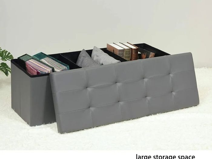 ottoman Storage Boxes Bench Toy Box Chest Foldable Seat,End of Bed Bench,Faux Leather Foot Stool for Bedroom110x38x38cm(Light Grey)