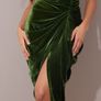 Ruched Puff Sleeve Velvet Midi Dress Image 2