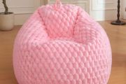 Luxury Bubble Fluffy Faux Rabbit Fur Bean Bag Cover(No Filler), Pink No-Shed, Non-Slip Bottom, Wrap-Around Zipper, Washable, Sweet Stuffed Animal Storage Beanbag Cover for Kids Teens Girls Adult