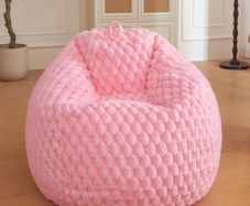 Luxury Bubble Fluffy Faux Rabbit Fur Bean Bag Cover(No Filler), Pink No-Shed, Non-Slip Bottom, Wrap-Around Zipper, Washable, Sweet Stuffed Animal Storage Beanbag Cover for Kids Teens Girls Adult