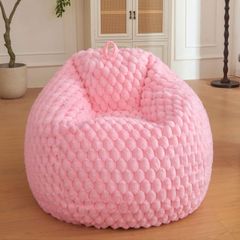 Luxury Bubble Fluffy Faux Rabbit Fur Bean Bag Cover(No Filler), Pink No-Shed, Non-Slip Bottom, Wrap-Around Zipper, Washable, Sweet Stuffed Animal Storage Beanbag Cover for Kids Teens Girls Adult