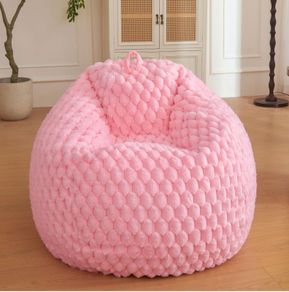 Luxury Bubble Fluffy Faux Rabbit Fur Bean Bag Cover(No Filler), Pink No-Shed, Non-Slip Bottom, Wrap-Around Zipper, Washable, Sweet Stuffed Animal Storage Beanbag Cover for Kids Teens Girls Adult