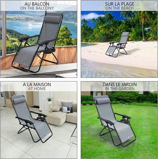 Zero Gravity Chair, Folding Sun Loungers, Recliner Garden Chairs, Outdoor Deck Chairs with Cup and Phone Holder (FREE SHIPPING)