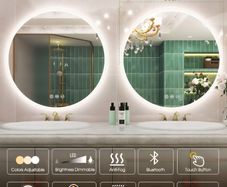 LED Bathroom Mirror Round 80cm Bluetooth Defogger Dual LED Memory Function