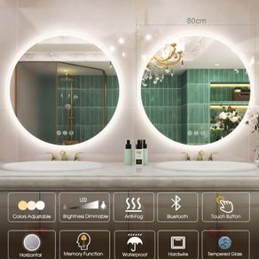 LED Bathroom Mirror Round 80cm Bluetooth Defogger Dual LED Memory Function