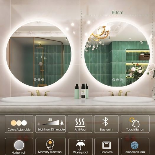 LED Bathroom Mirror 80cm Demister Speakers Dual LED
