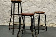 Set of 3 Vintage Industrial Stools.