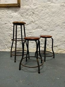 Set of 3 Vintage Industrial Stools.