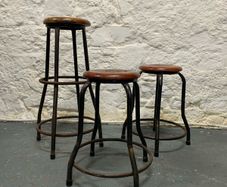 Set of 3 Vintage Industrial Stools.