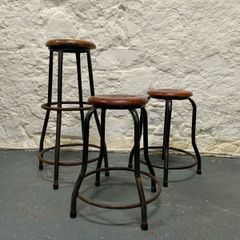 Set of 3 Vintage Industrial Stools.