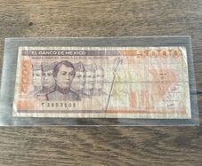 Mexico 5000 Pesos Banknote Ignacio Zaragoza Banco de Mexico Vintage Currency