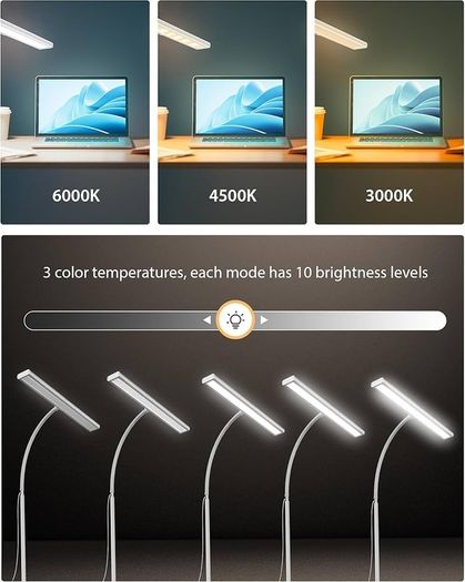 160 LED Desk Lamp Super Bright Dimmable Clamp Lamp for Home Office with 3 Colour Temperatures and 10 Brightness Levels, Office Lamp with 10W USB Adapter