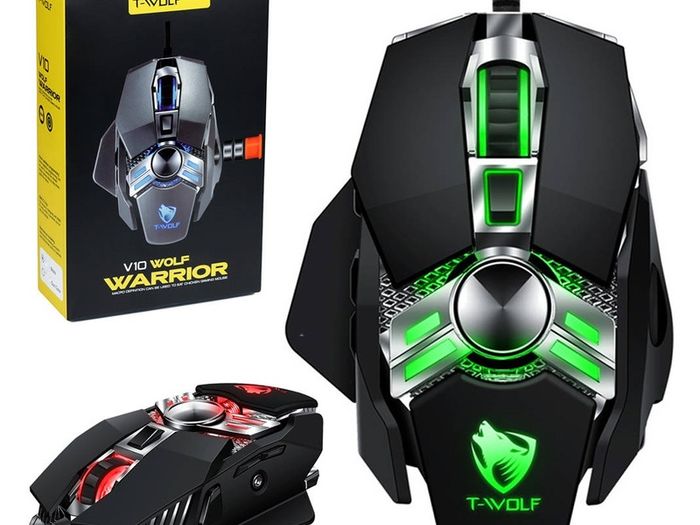 New V10 Wolf Warrior Wired USB Optical RGB LED Gaming Mouse 6400 DPI #1414