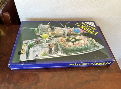 Vintage Lobelia Stainless Steel Serving Tray with Gold Handles (Boxed)