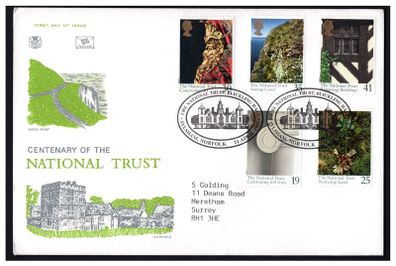 1995 Great Britain Centenary of The National Trust Commemorative Stamps Addressed First Day Cover (FDC).
