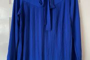 Pala DOro Pleated Royal Blue Blouse with Neck Tie.   Size L
